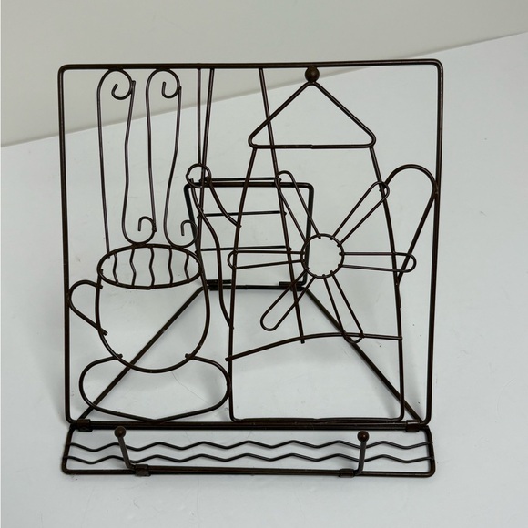 Adorable Tea Motif Brown Metal Cookboook Stand - Picture 3 of 11